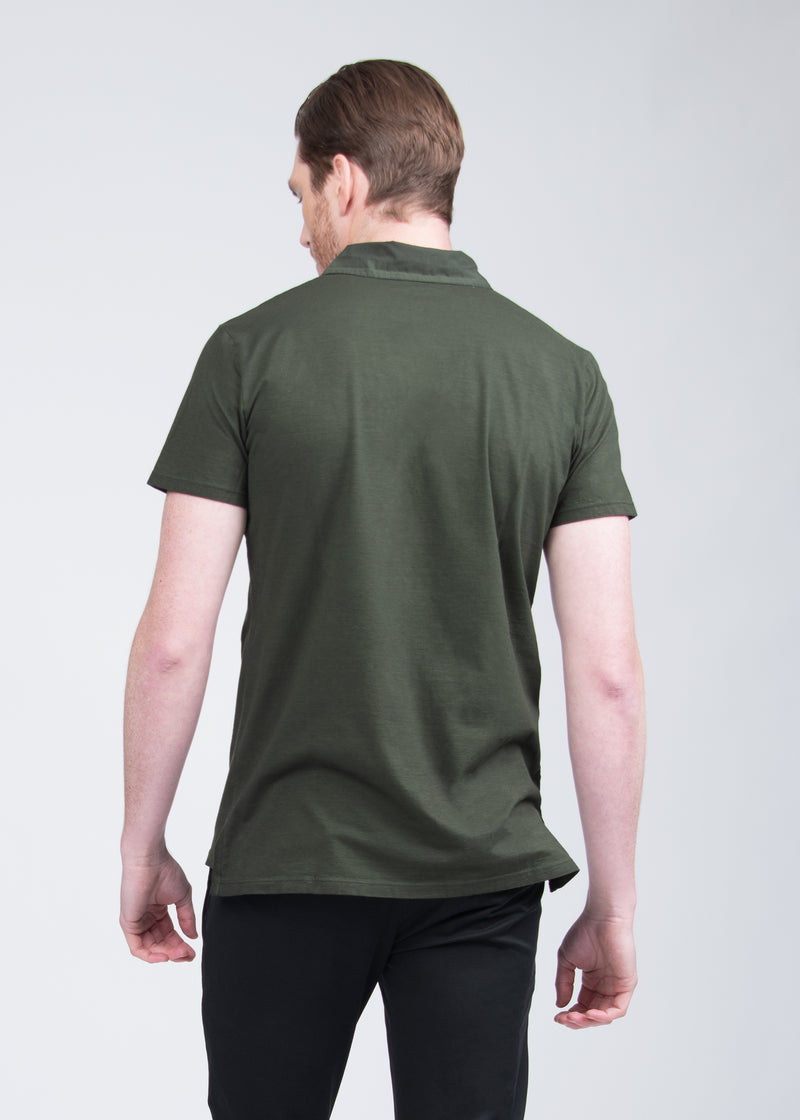 ARI COTTON STRETCH POLO WITH FRONT SNAPS IN GREEN