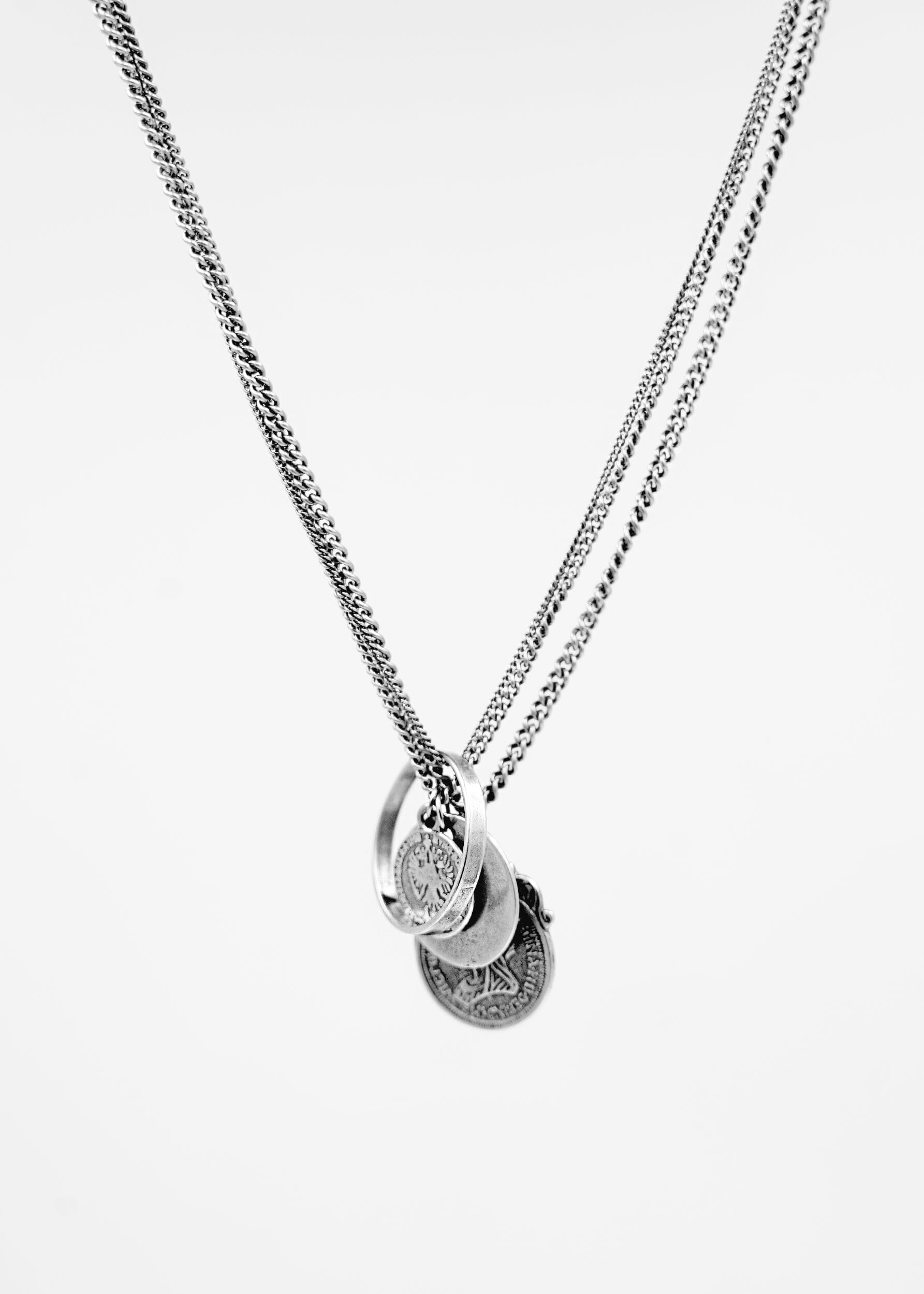 Men's Italian Sterling Silver Multi-Chain Medallion Necklace