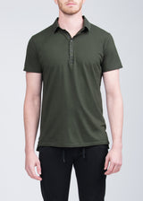 ARI COTTON STRETCH POLO WITH FRONT SNAPS IN GREEN