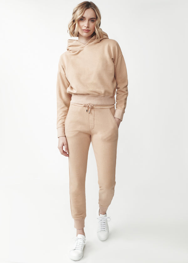 ROSA SHORTENED CASHMERE COTTON HOODIE IN OLDROSE