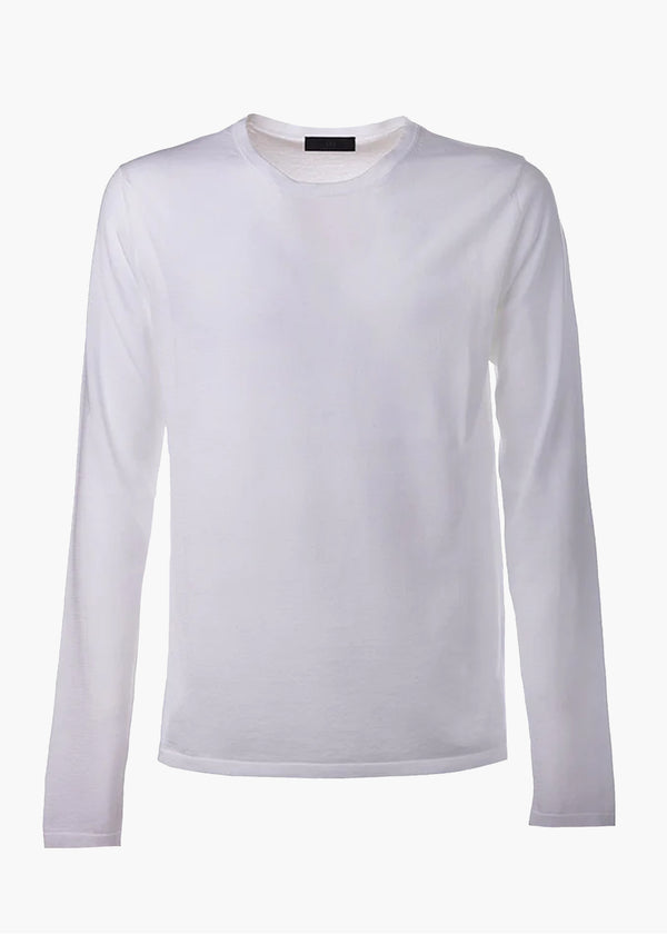 ARI SUPERFINE COTTON KNIT LONG-SLEEVED CREWNECK IN WHITE