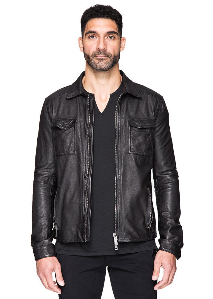 Black Leather Field Jacket-Ari Soho