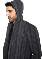 Grey Striped Hooded Blazer Jacket-Ari Soho