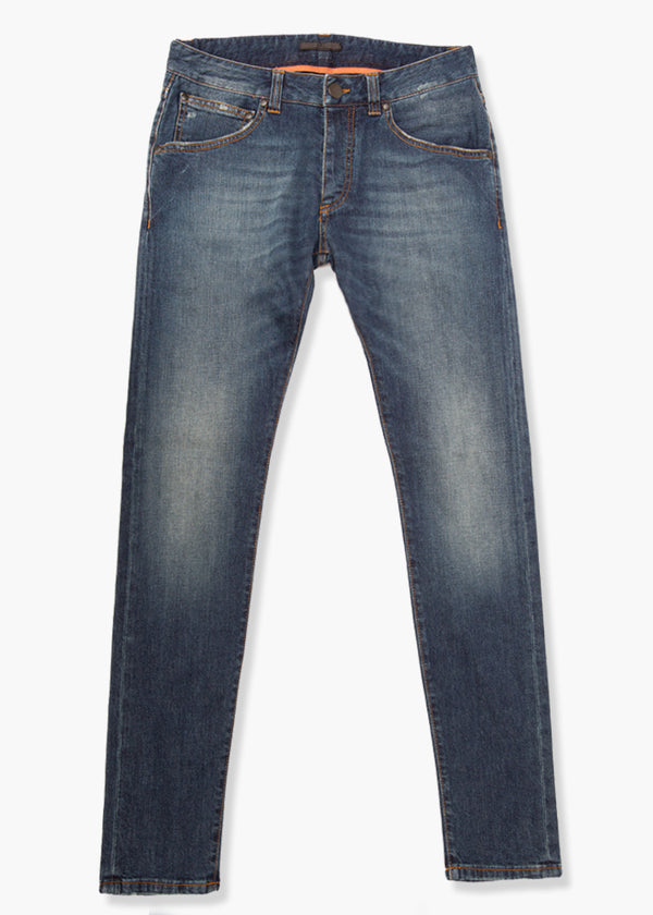 Front view of ARI Blue Stretch Denim Jeans. Made in Italy