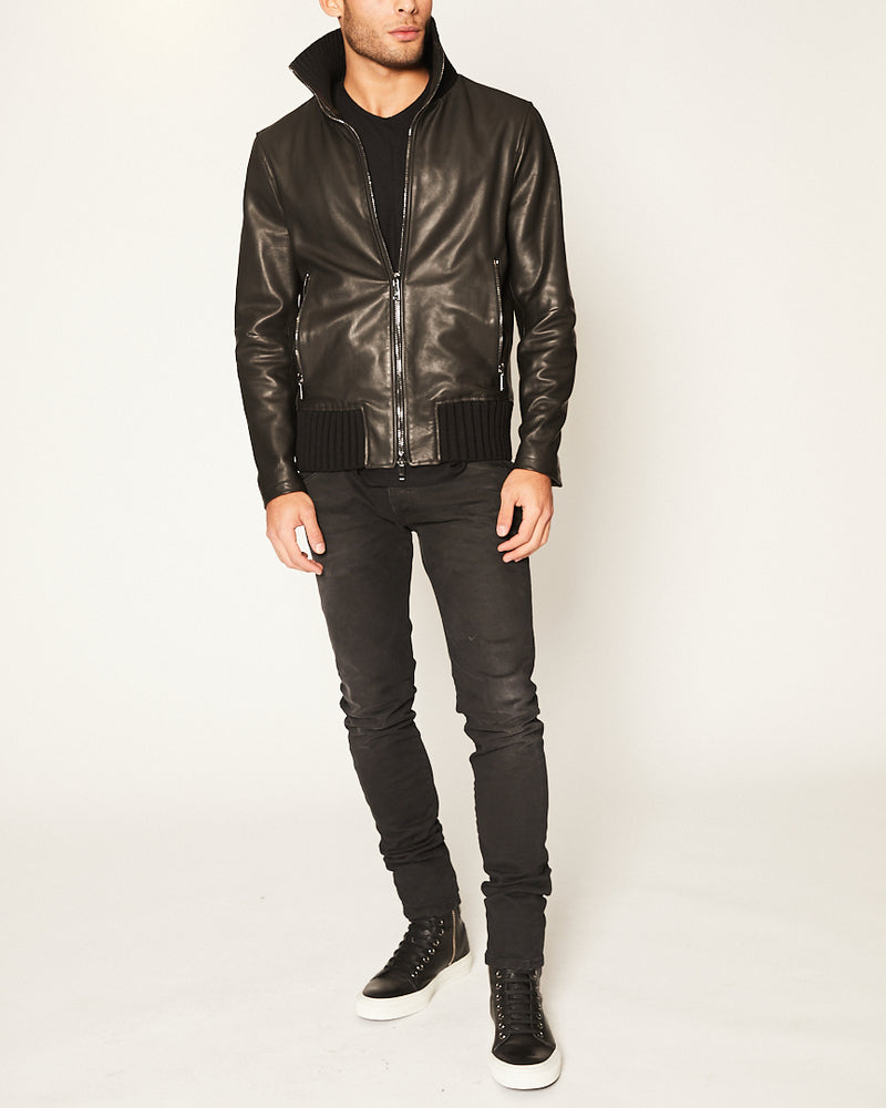 Leather Jacket with High Neck-Ari Soho