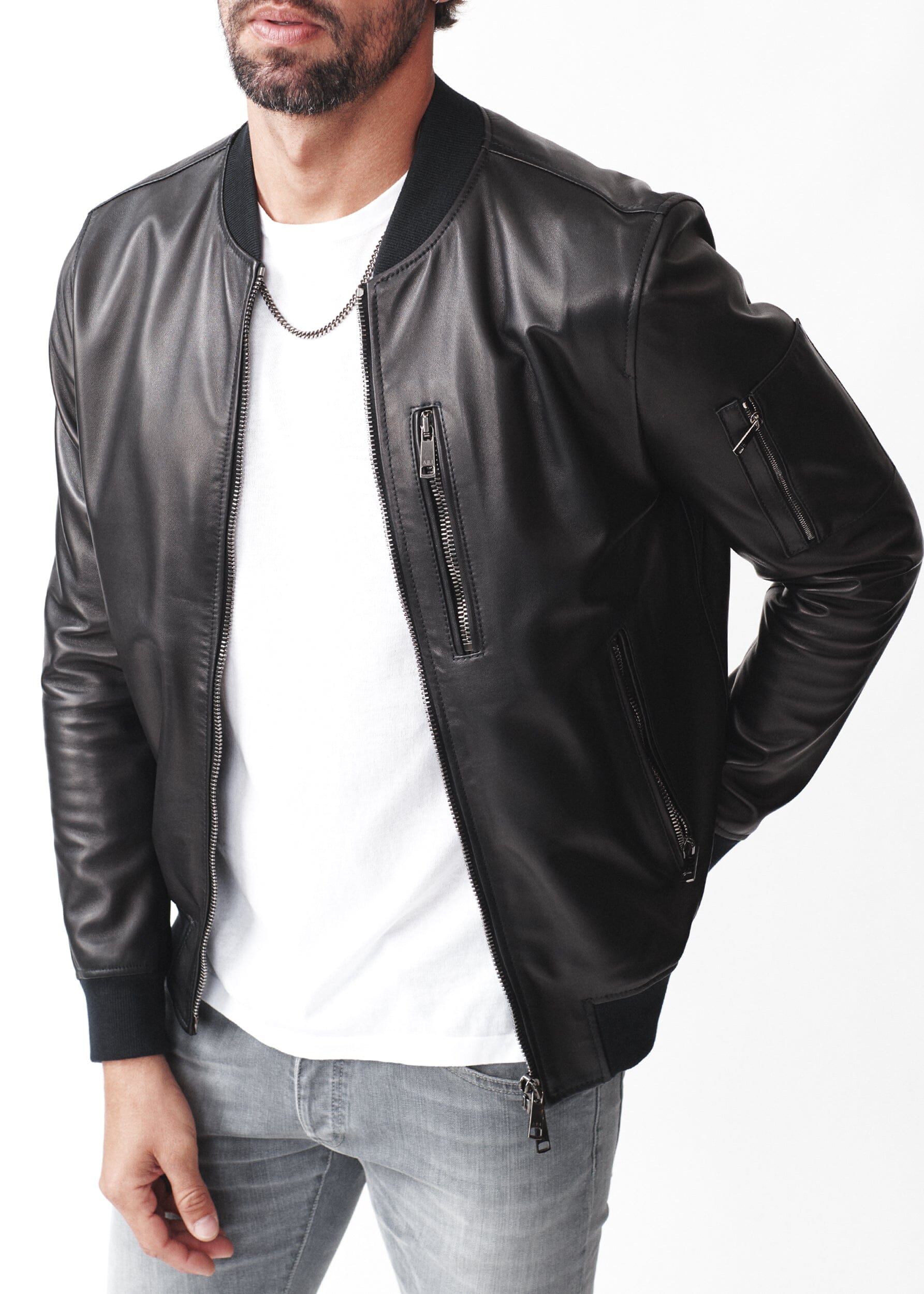 AGNELLO LEATHER PLONGÉ BOMBER