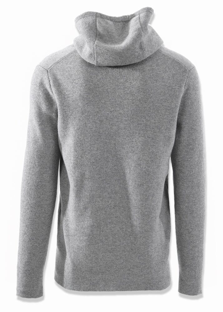 Back view ARI Cashmere Knit Hoodie Grey. Made in Italy