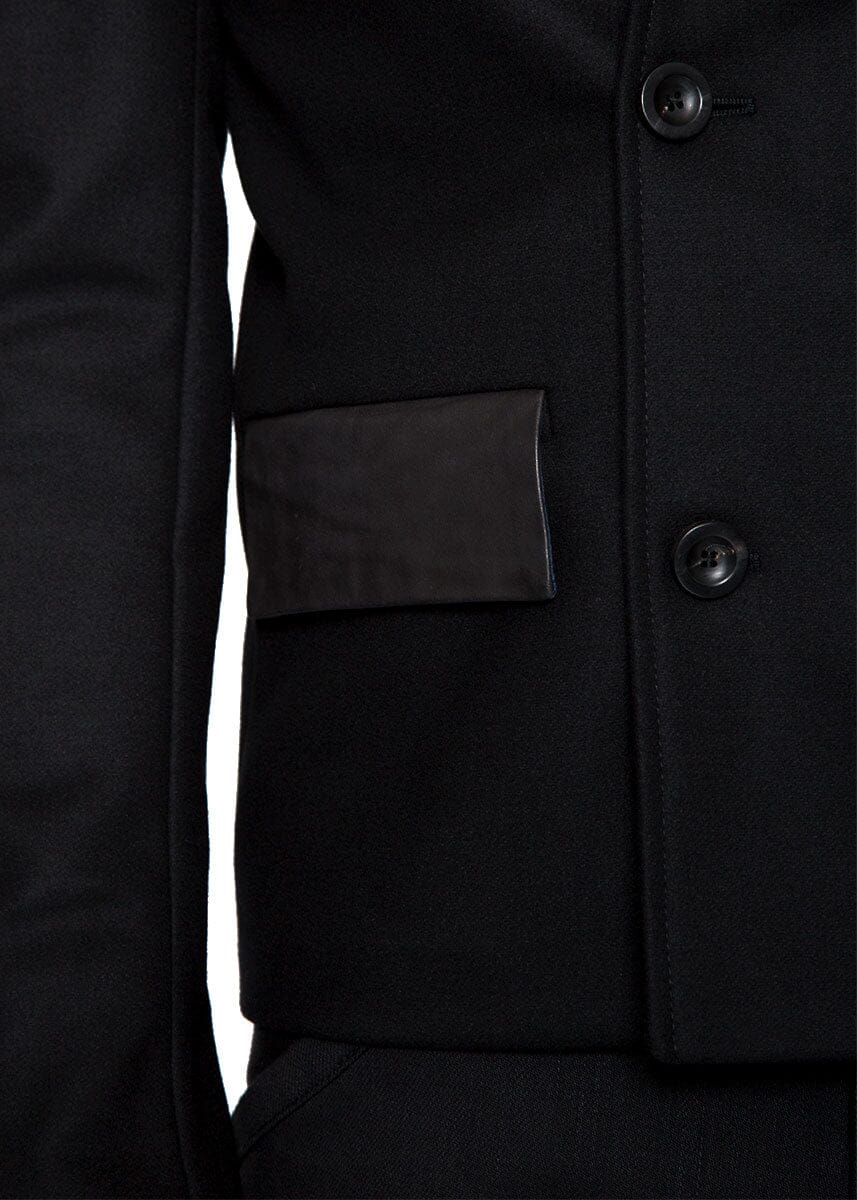 Double Breasted Short Coat with Leather Detail-Ari Soho