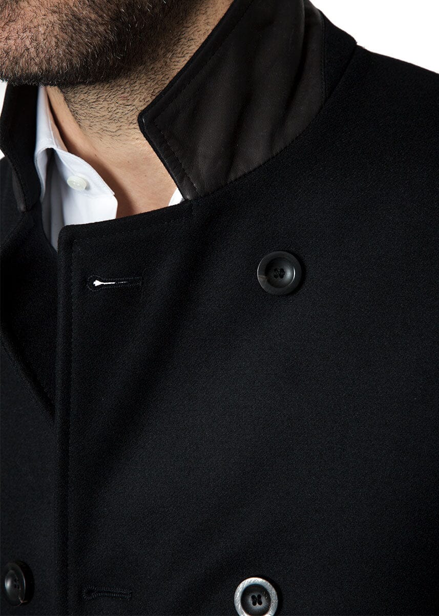 Double Breasted Short Coat with Leather Detail-Ari Soho