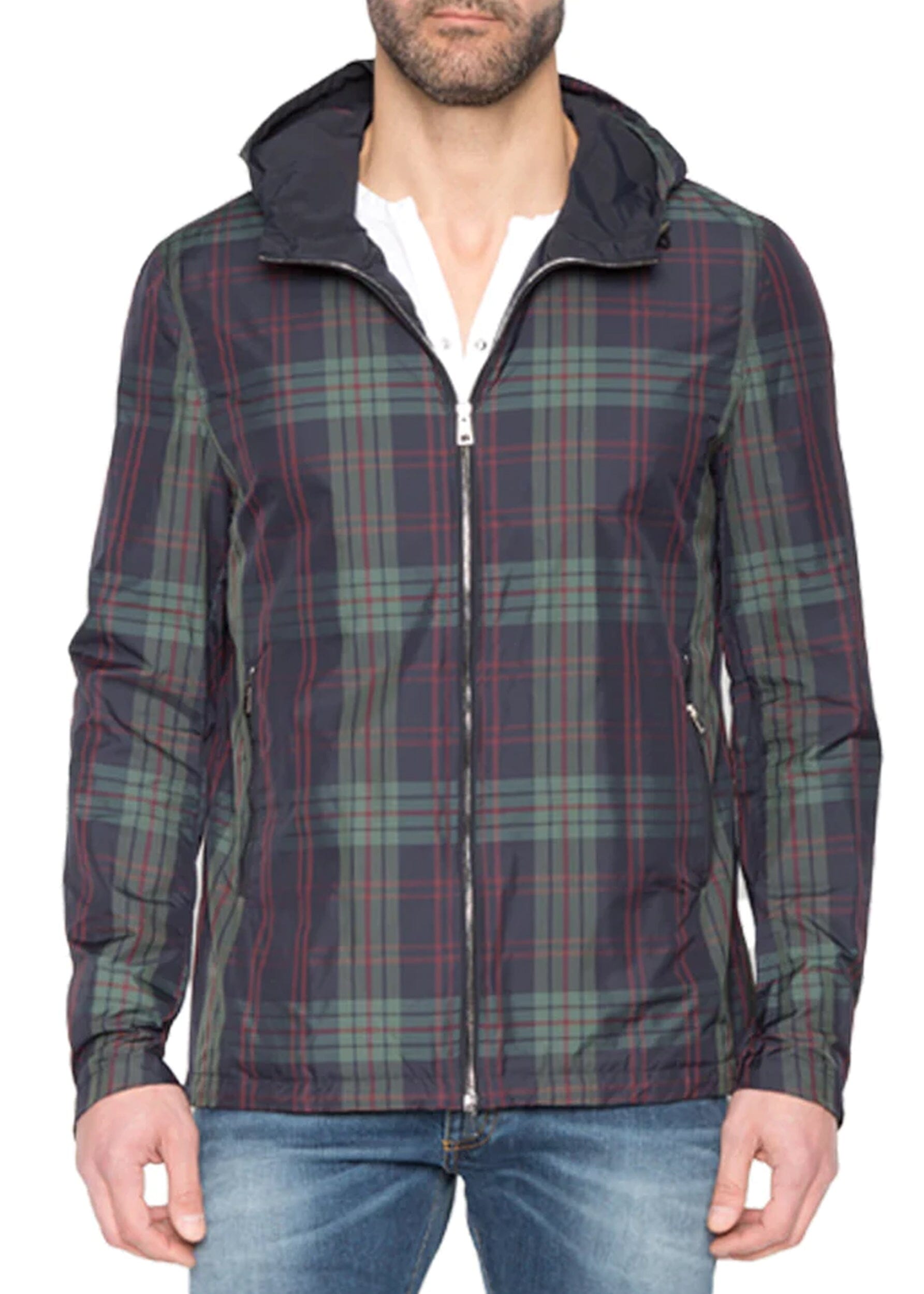 ARI HOODED WINDBREAKER IN TARTAN