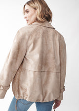AMBER PERLA SUEDE SHORT DOUBLE BREASTED TRENCH COAT IN BEIGE