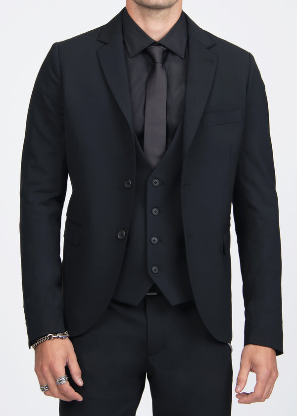 ARI EXCLUSIVE 3 PIECE STRETCHY WOOL SUIT IN BLACK