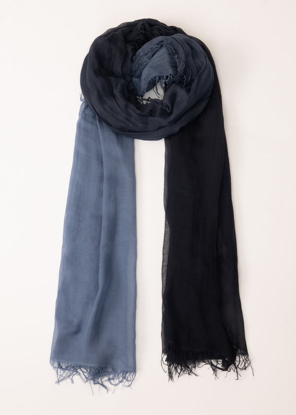 ARI MODAL CASHMERE SCARF IN OMBRE NAVY/LIGHT BLUE