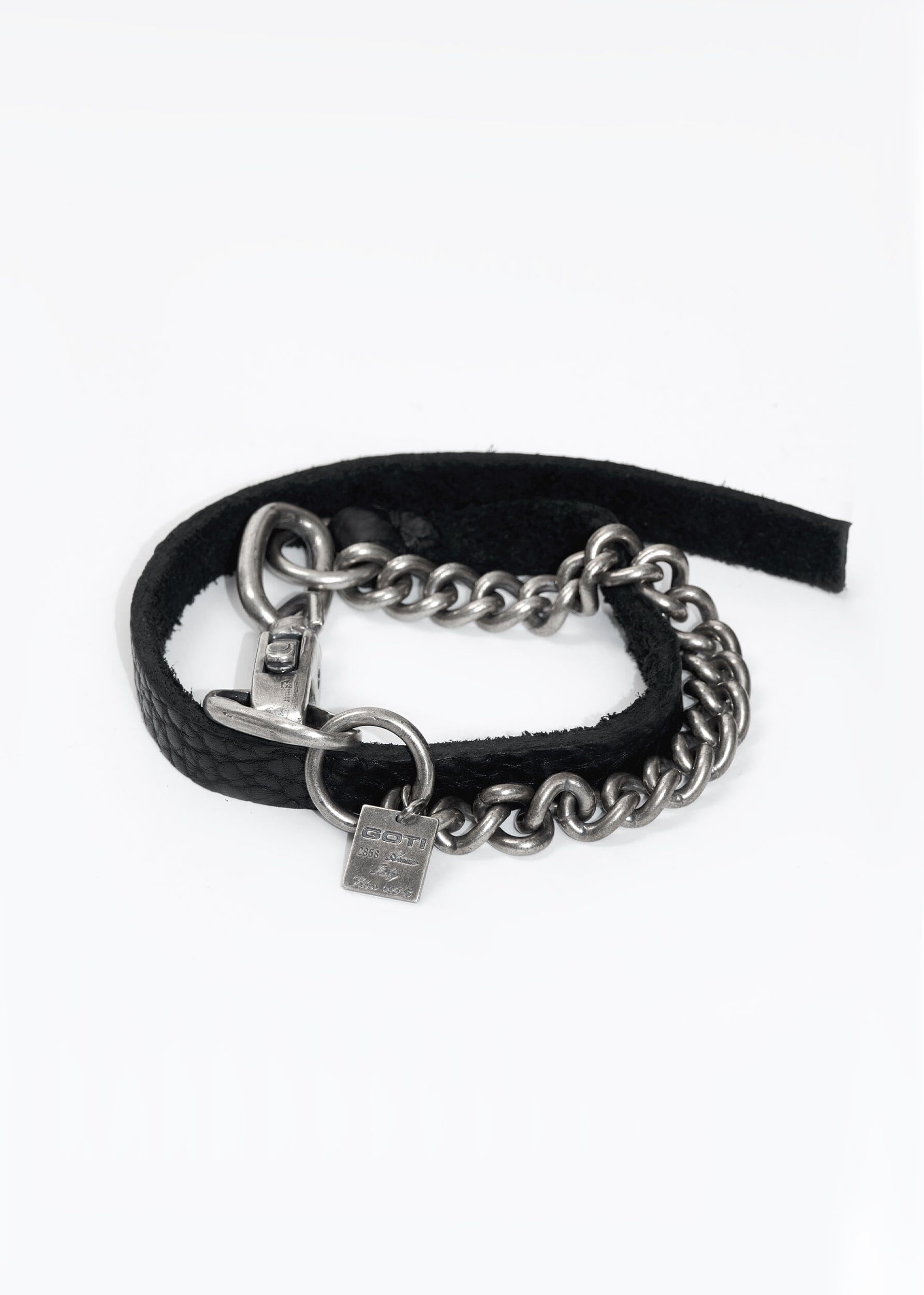 CHAIN STERLING SILVER & LEATHER BRACELET