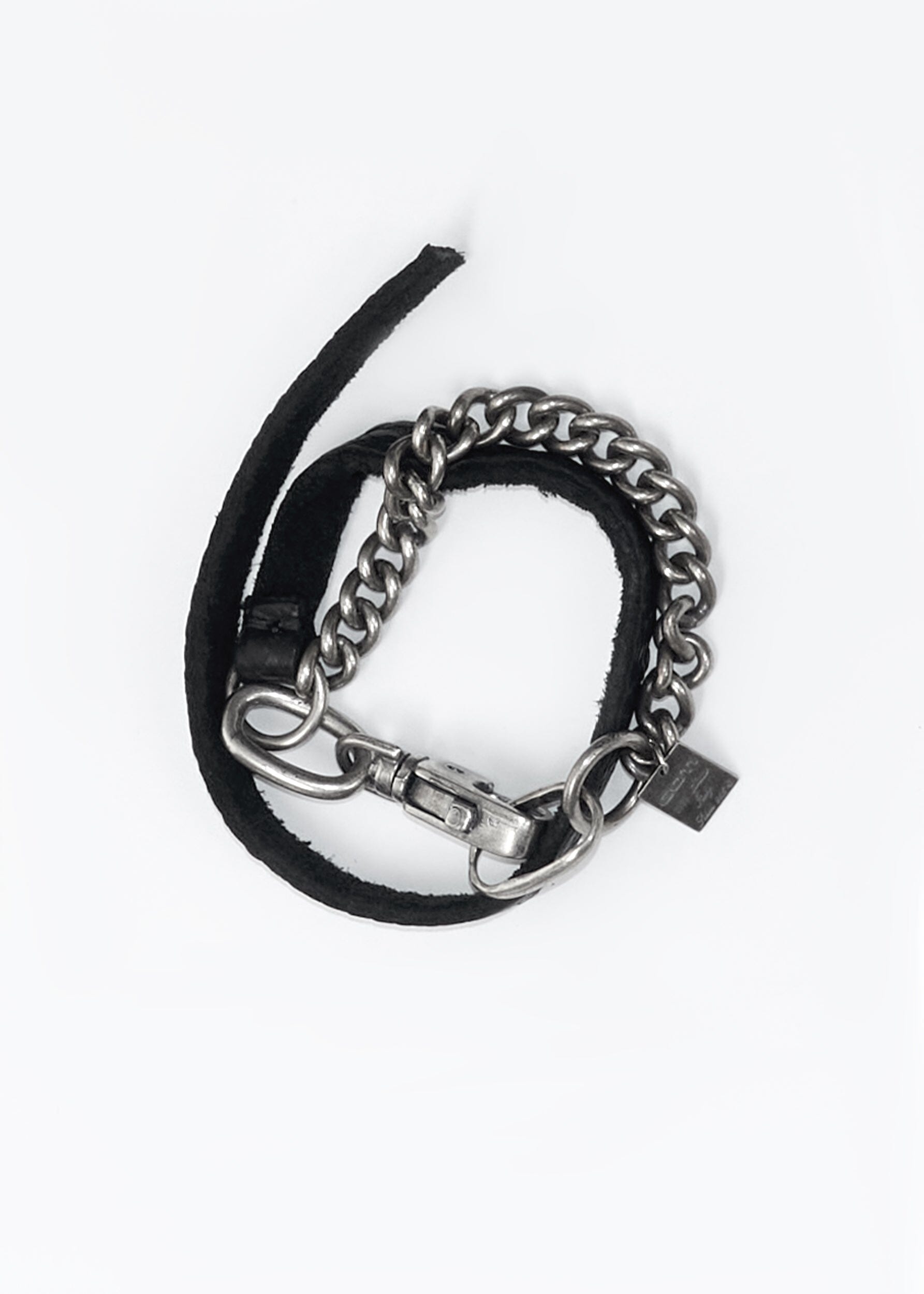 CHAIN STERLING SILVER & LEATHER BRACELET