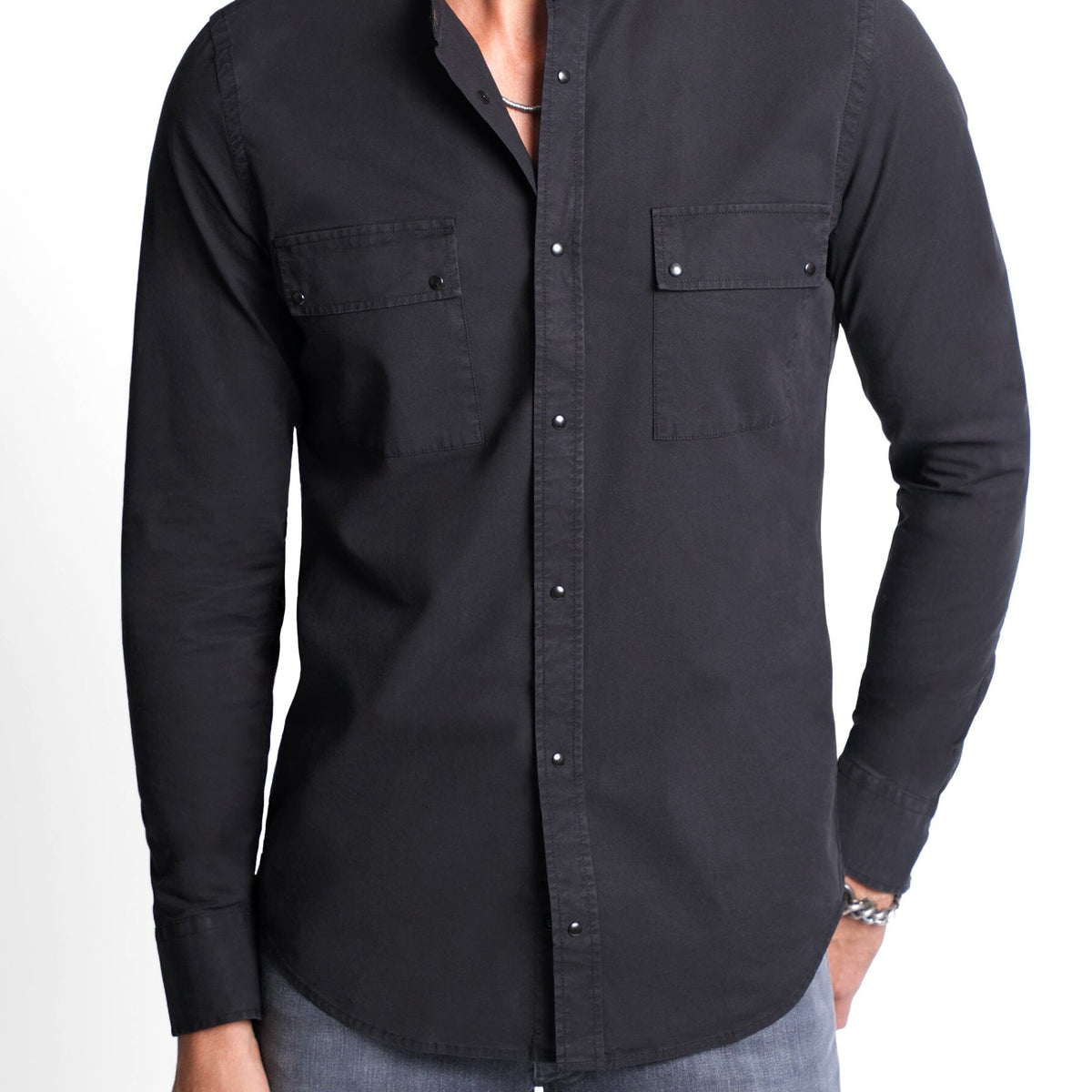 Men's Italian Cotton Band Collar Shirt, Made in Italy Men's Italian Cotton Band Collar Shirt, Made in Italy