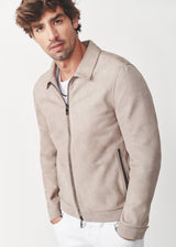 ARI DANY COLLARED SUEDE JACKET IN LIGHT GREY