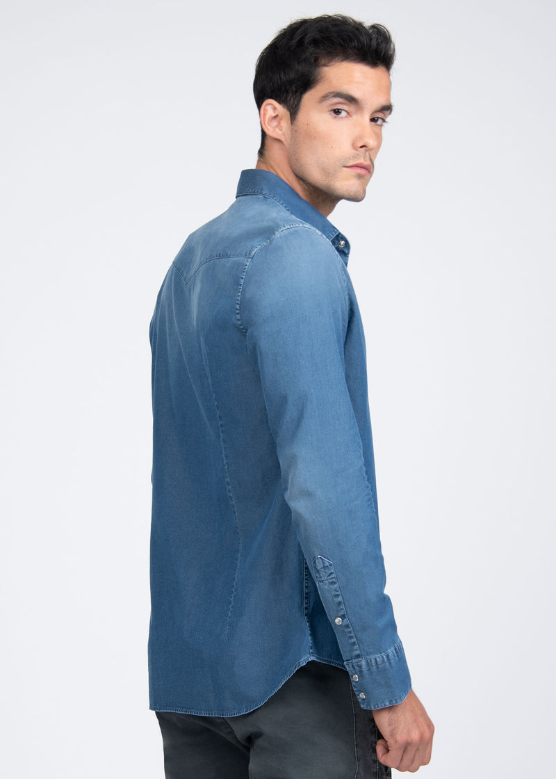 Amazon.com: Miraan Men's Long Sleeve Casual Light-Blue Denim Shirt XX-Large  Black : Clothing, Shoes & Jewelry
