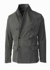 DOUBLE BREASTED ORGANIC COTTON BLAZER WITH DETACHABLE HOOD IN GREEN