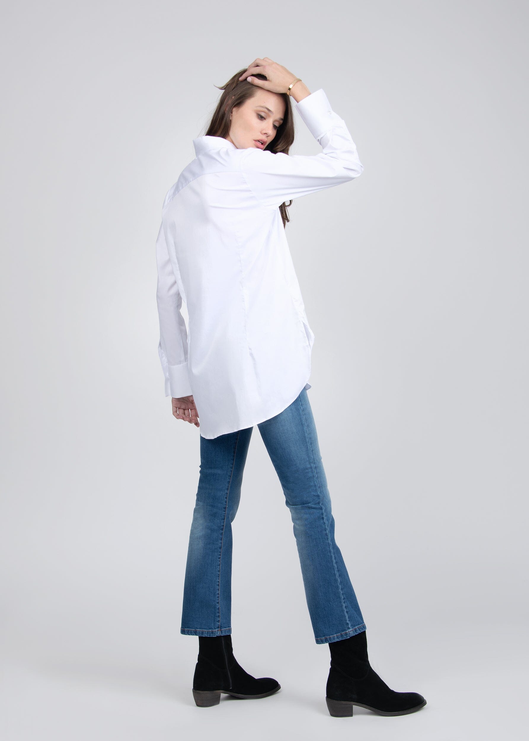 ELINA ELONGATED SILK-STRETCH SHIRT