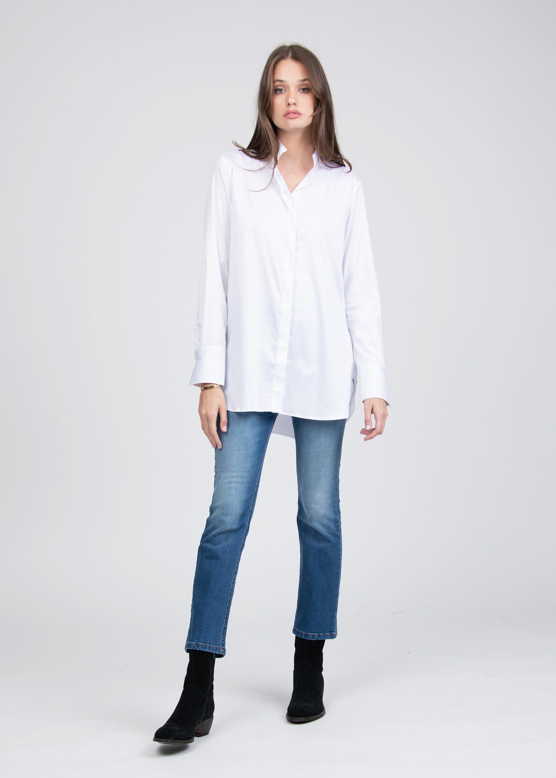 ELINA ELONGATED SILK-STRETCH SHIRT