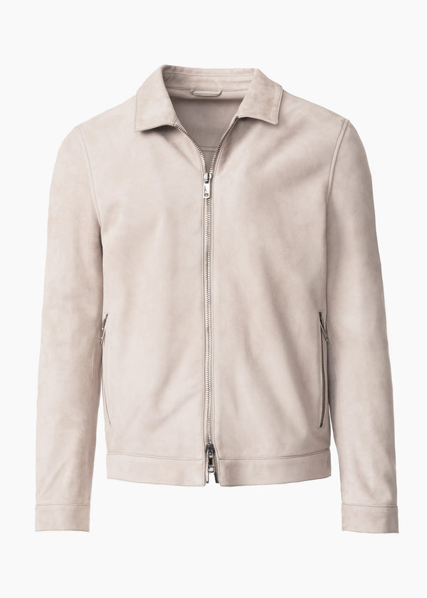 ARI DANY COLLARED SUEDE JACKET IN LIGHT GREY