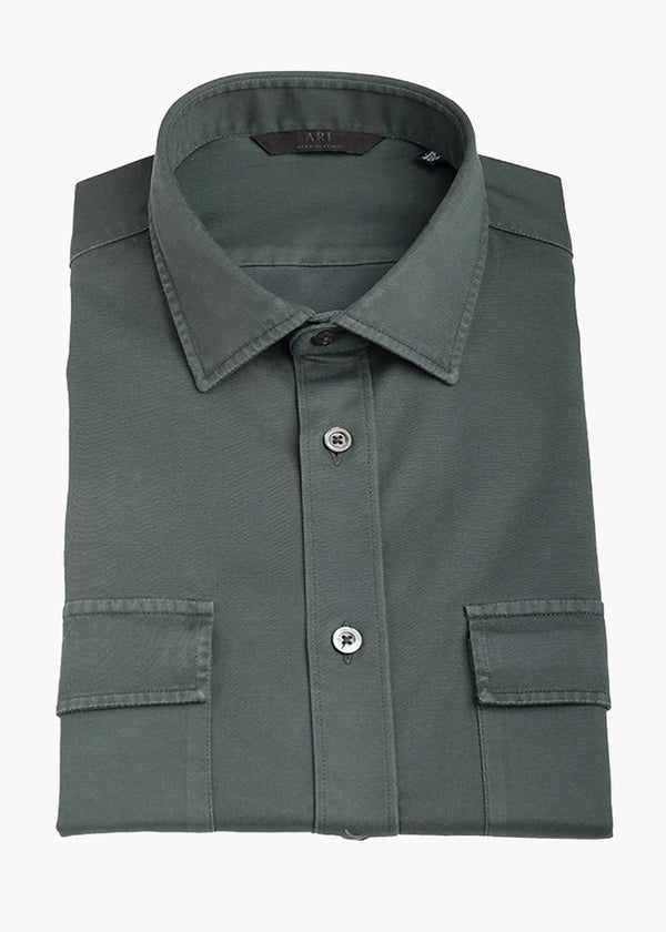 ARI NOLLY STRETCH COTTON SHIRT WITH POCKETS IN GREEN