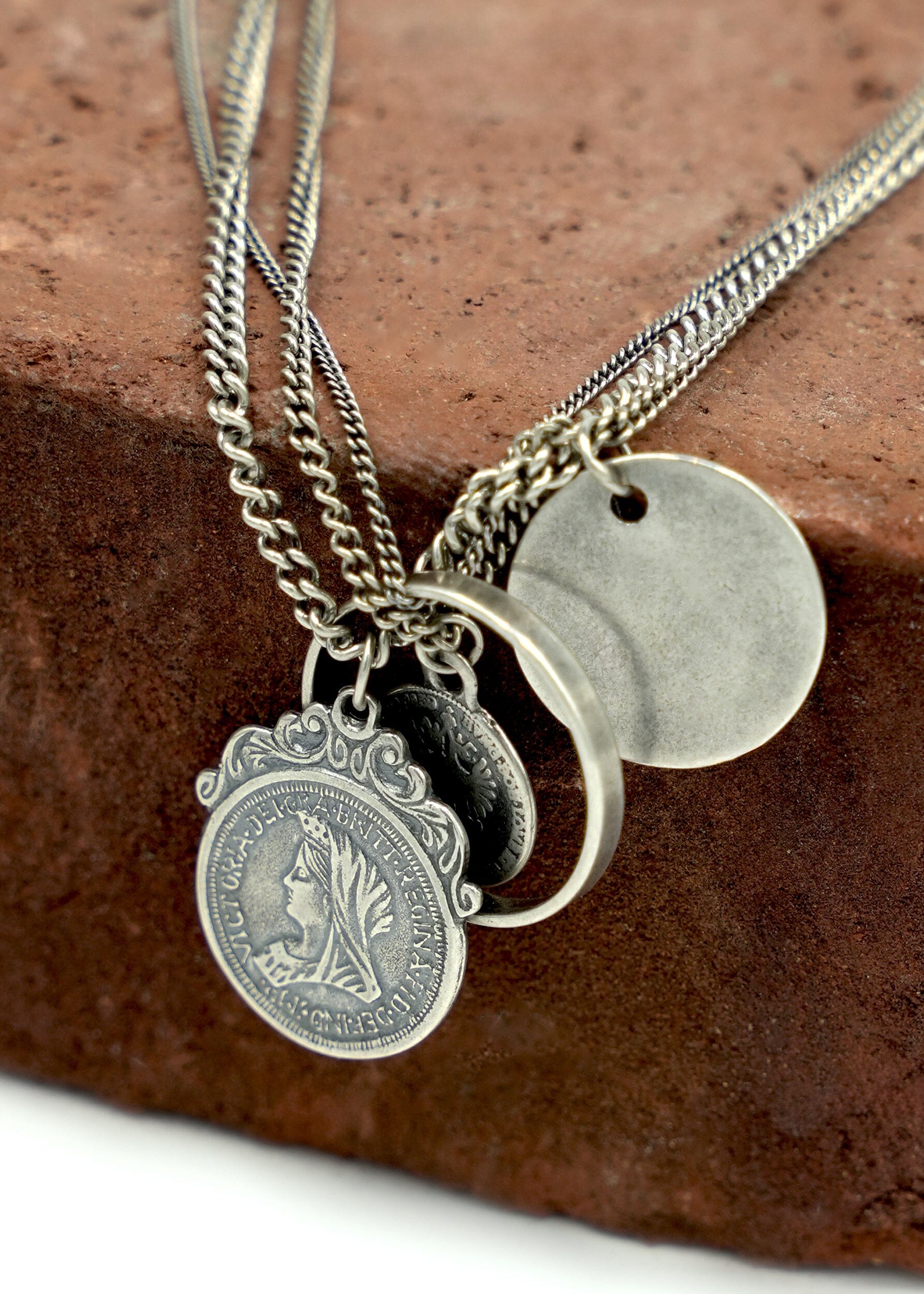 Men's Italian Sterling Silver Multi-Chain Medallion Necklace