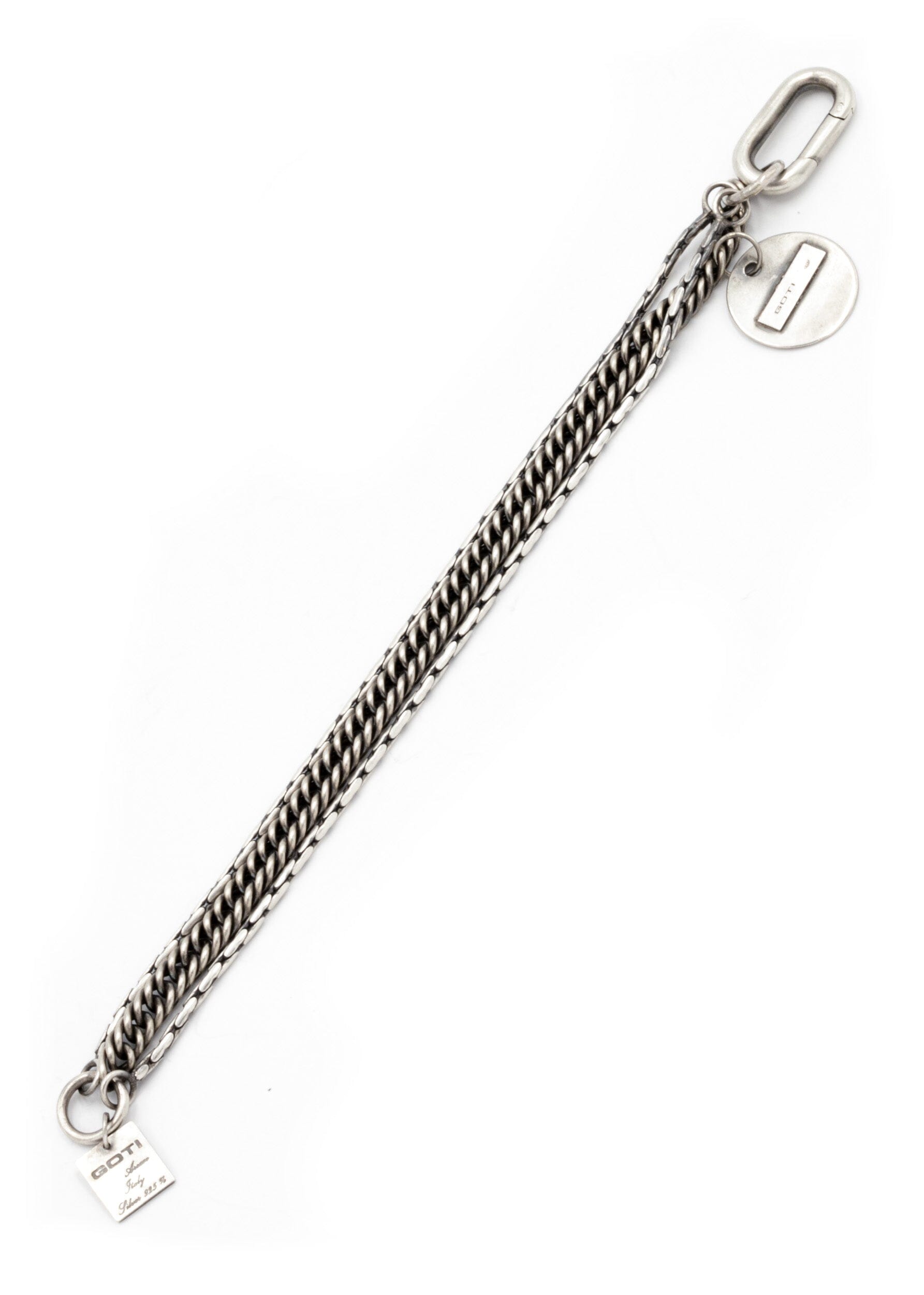 GOTI MULTI TEXTURED SILVER CHAIN BRACELET WITH CIRCULAR PENDANT