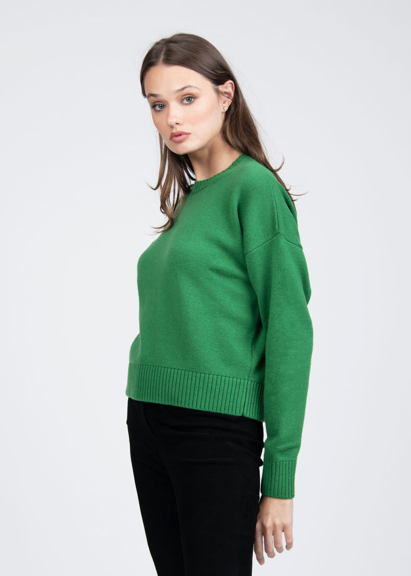 CASHMERE CREW NECK OVERSIZE SWEATER IN GREEN