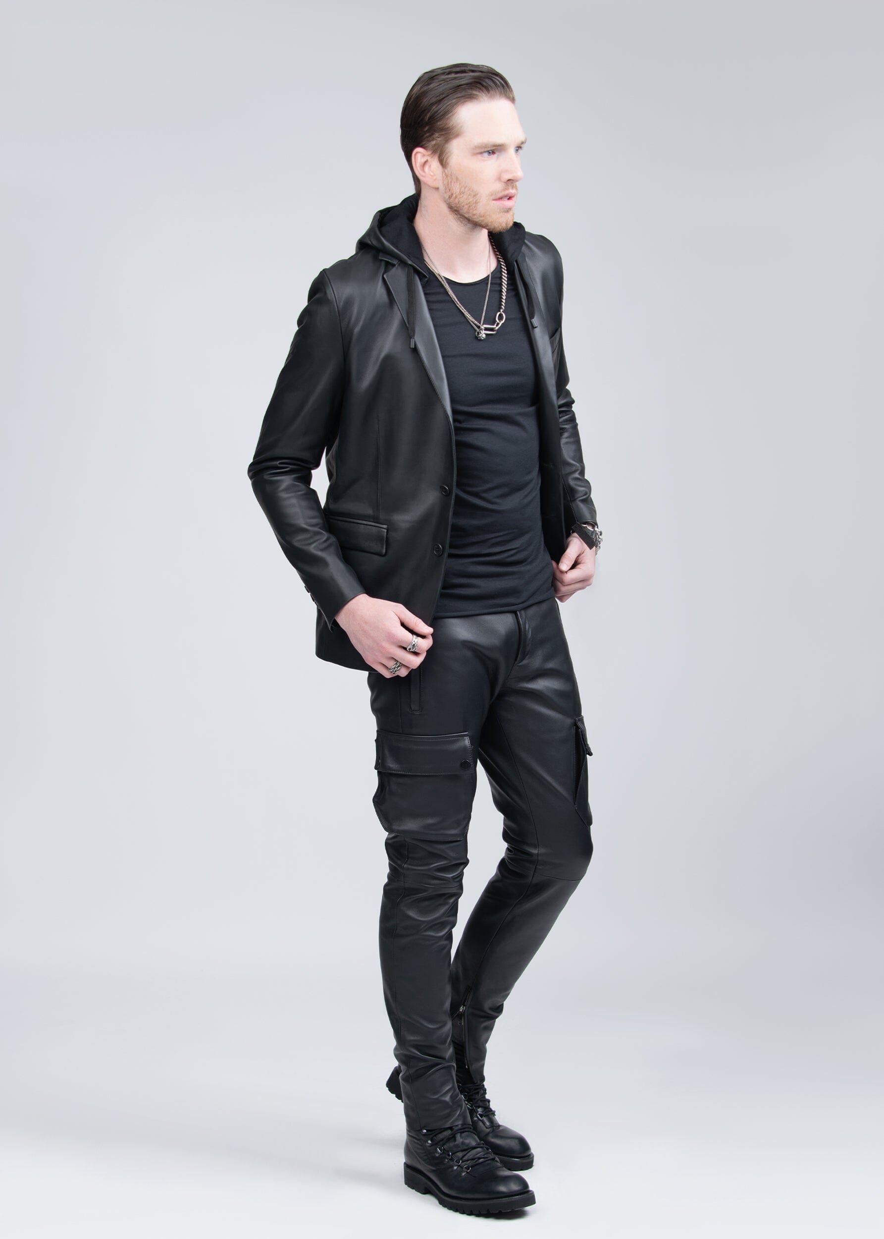 JOEL SIGNATURE LEATHER HOODED BLAZER