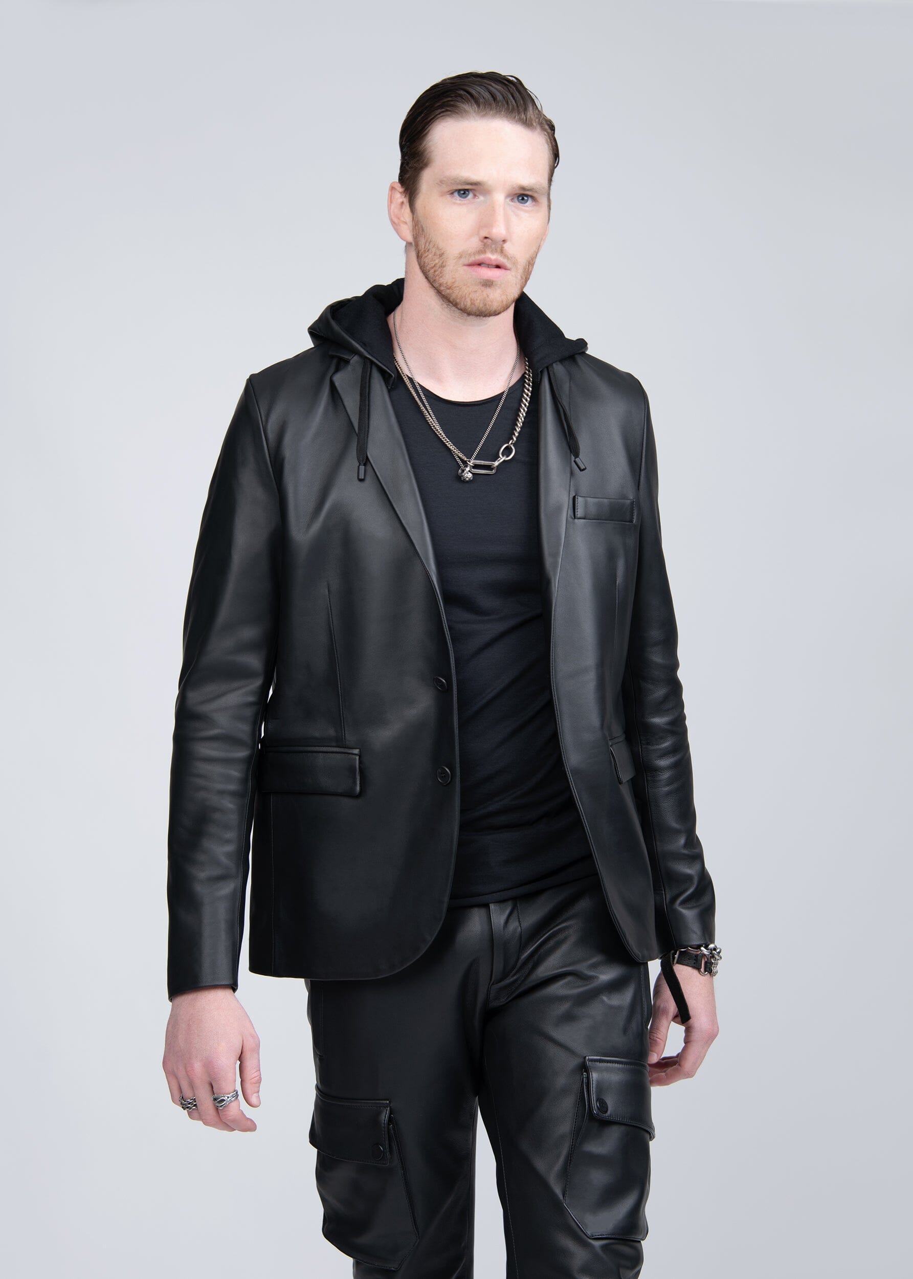 JOEL SIGNATURE LEATHER HOODED BLAZER