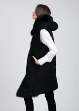 MARTINA SHEARLING LEATHER ELONGATED VEST IN BLACK