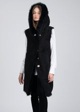 MARTINA SHEARLING LEATHER ELONGATED VEST IN BLACK