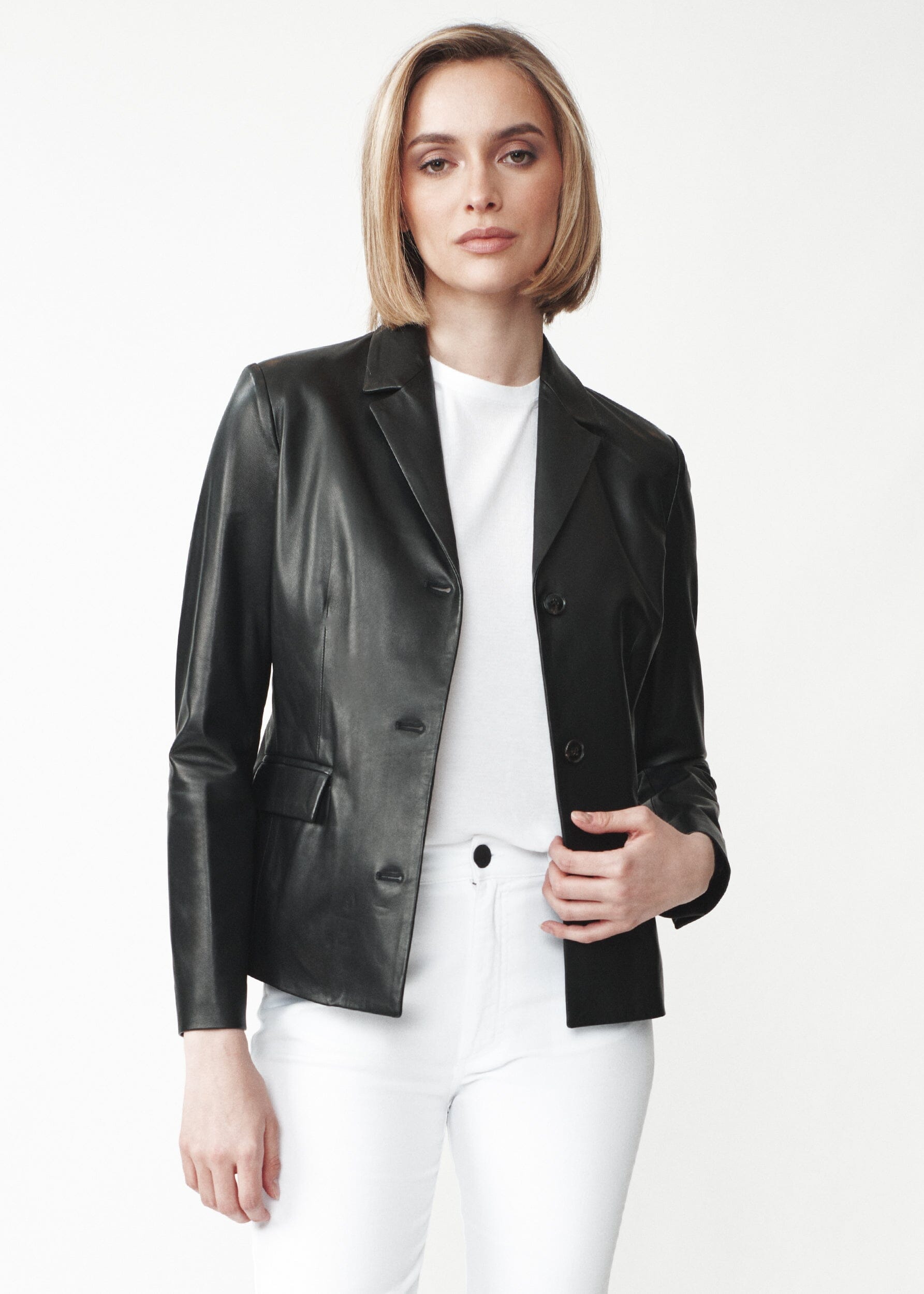 SARAH NAPPA LEATHER BLAZER