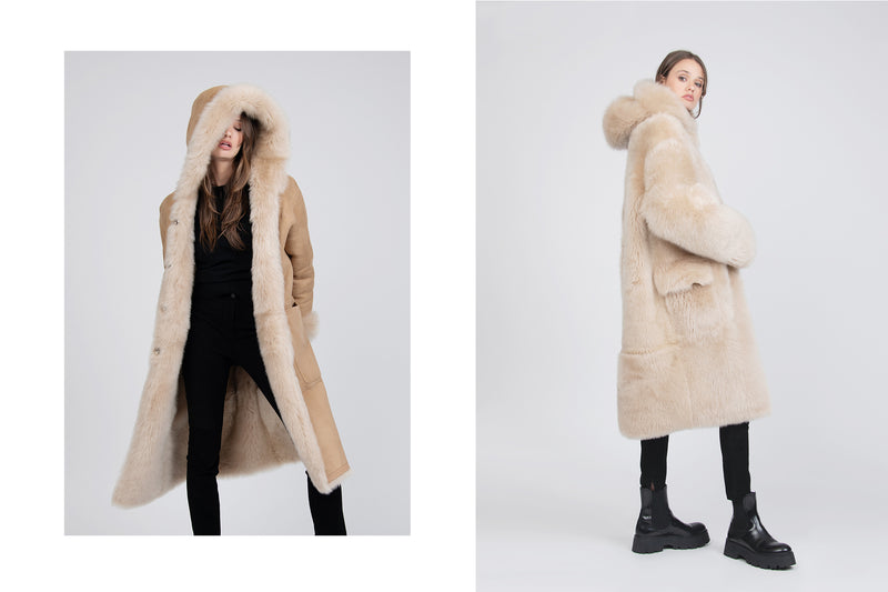 ALESSIA REVERSIBLE SHEARLING COAT IN BEIGE
