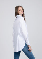 ELINA ELONGATED SILK STRETCH DRESS SHIRT IN WHITE