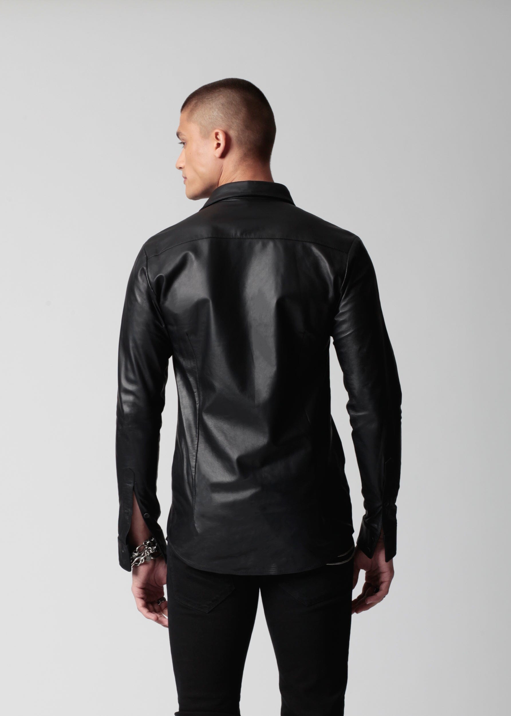 SIGNATURE LEATHER SHIRT IN BLACK