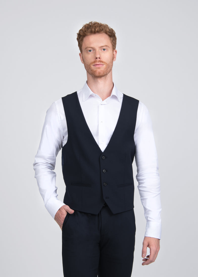 ARI EXCLUSIVE SUITING COLLECTION: B-STRETCH WOOL VEST IN DARK BLUE