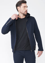 ARI LUX HOODED BOMBER IN NAVY
