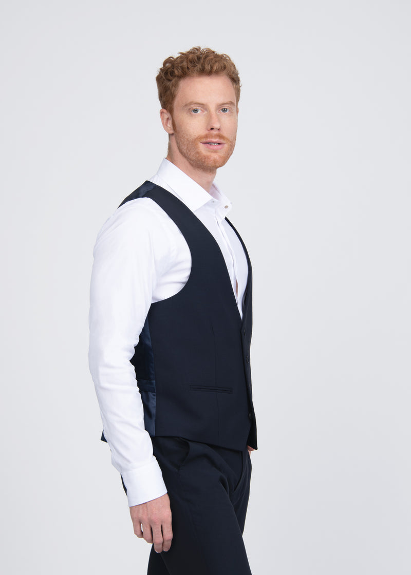 ARI EXCLUSIVE SUITING COLLECTION: B-STRETCH WOOL VEST IN DARK BLUE