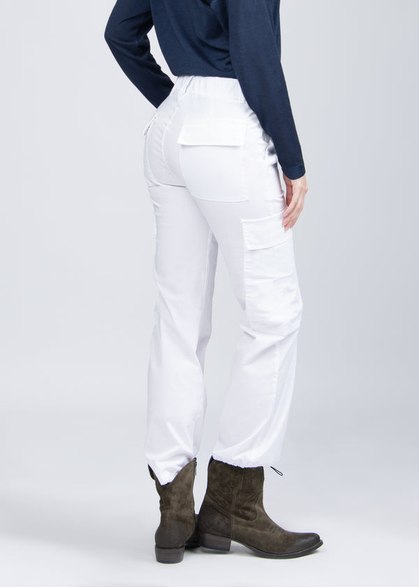 GIOVANNA STRETCH COTTON DRAWSTING CARGO PANTS IN WHITE