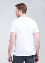 ARI COTTON STRETCH HENLEY DOUBLE SNAP T-SHIRT IN WHITE