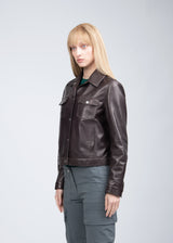 CORINE SIGNATURE LEATHER JACKET IN BROWN