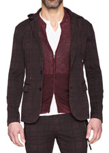 Burgundy Plaid Hooded Blazer Jacket-Ari Soho