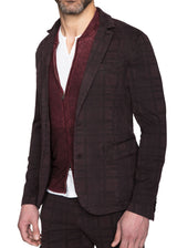 Burgundy Plaid Hooded Blazer Jacket-Ari Soho
