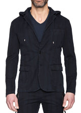 Blue Striped Hooded Blazer Jacket-Ari Soho