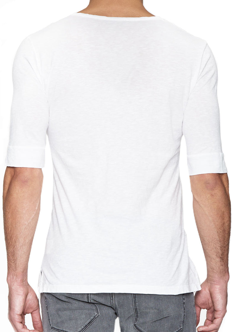 White 3-4 Sleeve Scoop Neck Tee-Shirt-Ari Soho