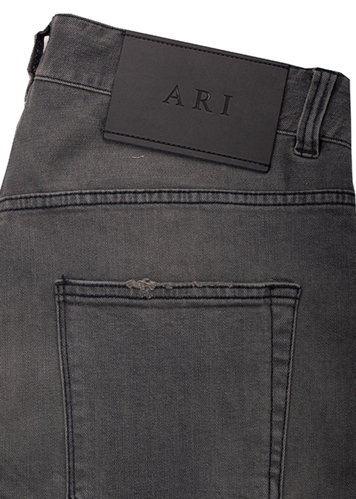 close detail ARI Pearl Grey Stretch-Denim Jeans made in Italy organic cotton style 2107-035