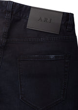 Detail view of ARI Blue-Black Stretch Denim Jeans. Made in Italy